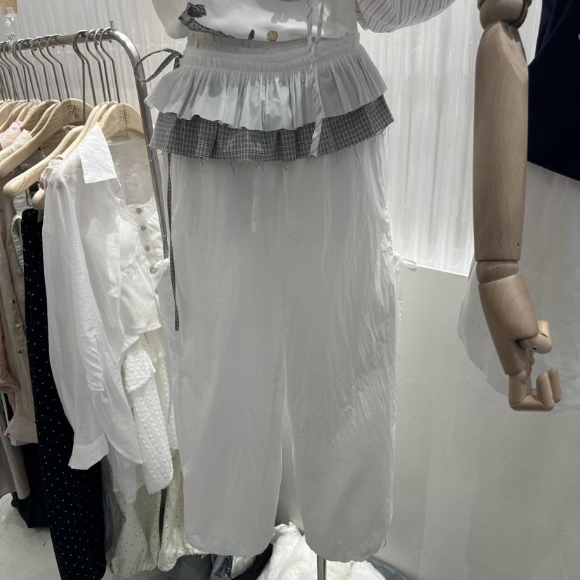 MIMME韓國代購女裝新品25春夏真品推薦裙褲工裝褲荷葉邊格紋MIMME裙褲