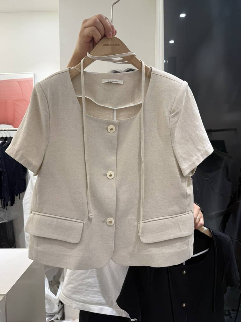 MEMO CLASSIC韓國代購女士新品25春夏人氣時尚真品夾克亞麻MEMO CLASSIC夾克