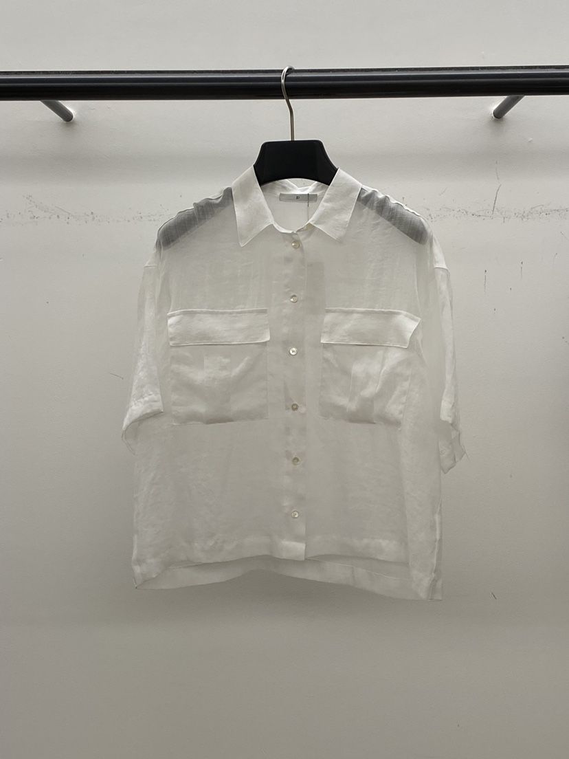 ID韓國㊣直郵東大門代購女裝新品熱賣25春夏襯衫蕾絲衫口袋亞麻ID襯衫/蕾絲衫