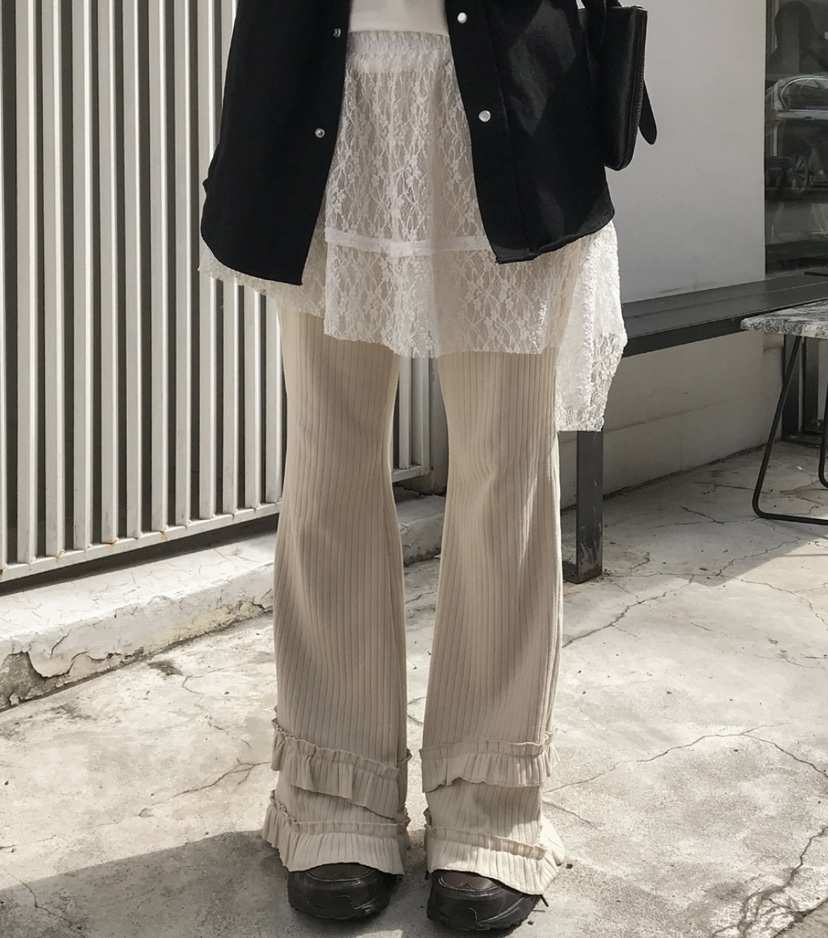 I I韓國直郵㊣東大門實拍女裝新款熱賣打底褲鯊魚褲荷葉邊ITSSONG打底褲/鯊魚褲