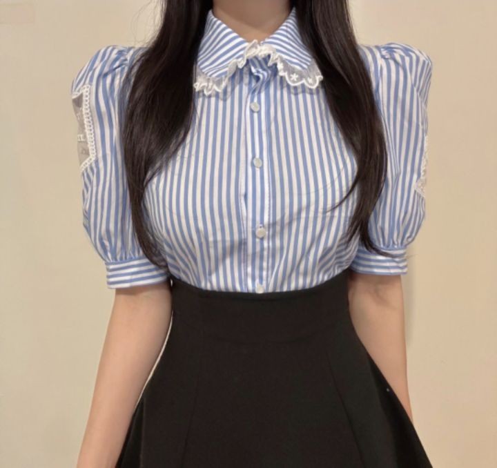 火Ⅱ-화투-T直郵韓國代購㊣女裝新品人氣25春夏襯衫蕾絲衫火Ⅱ襯衫/蕾絲衫