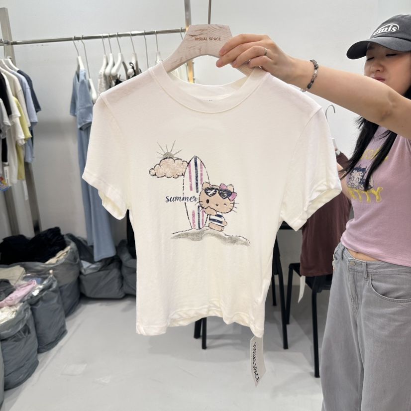 VISUAL SPACE韓國直郵㊣東大門實拍女裝新品25春夏休閑T恤VISUAL SPACET恤