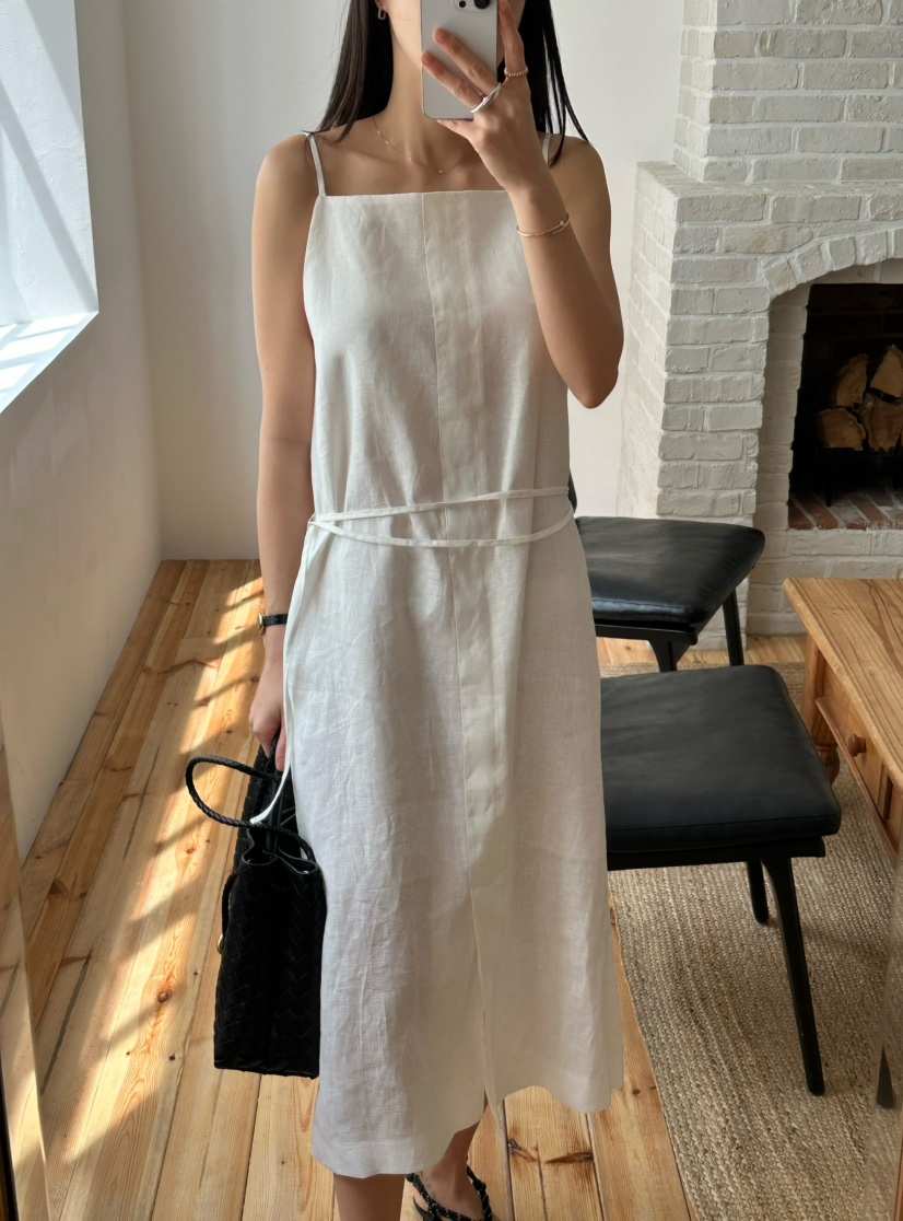 LE VASE直郵韓國代購㊣女裝新款時尚熱賣25春夏連衣裙含腰繩LE VASE連衣裙