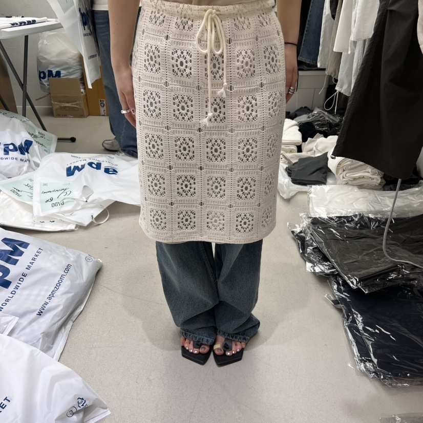 PADO韓國直郵㊣女裝新款時尚休閑半身裙中短裙鉤針編織長款PADO半身裙/中短裙