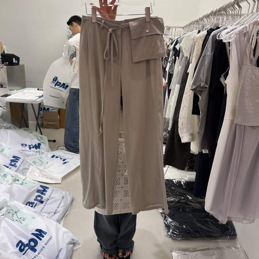 PADO韓國直郵㊣女裝新款25春夏熱賣人氣推薦休閑褲含腰繩口袋PADO休閑褲