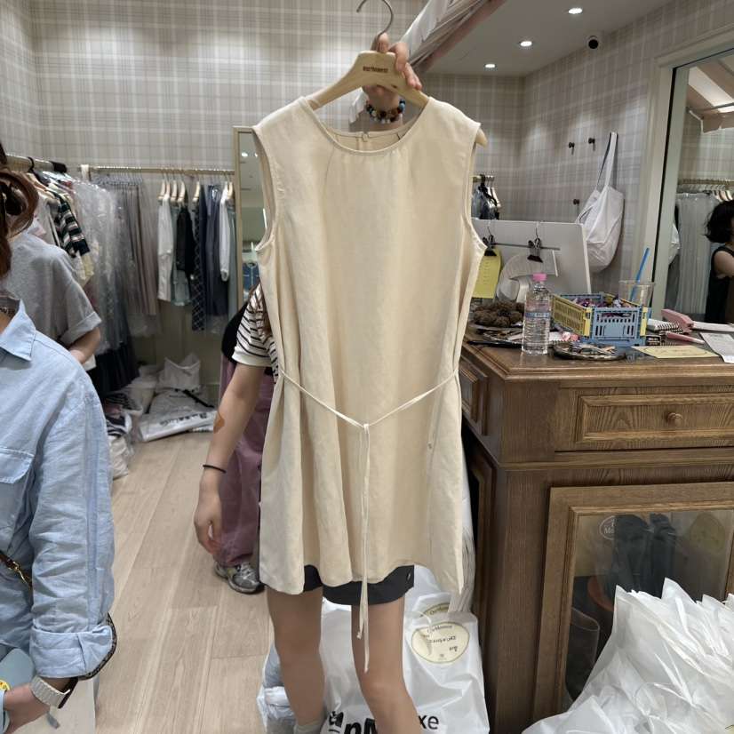 OURMOMENT直郵韓國代購㊣女裝新款推薦休閑時尚連衣裙含腰繩OURMOMENT連衣裙