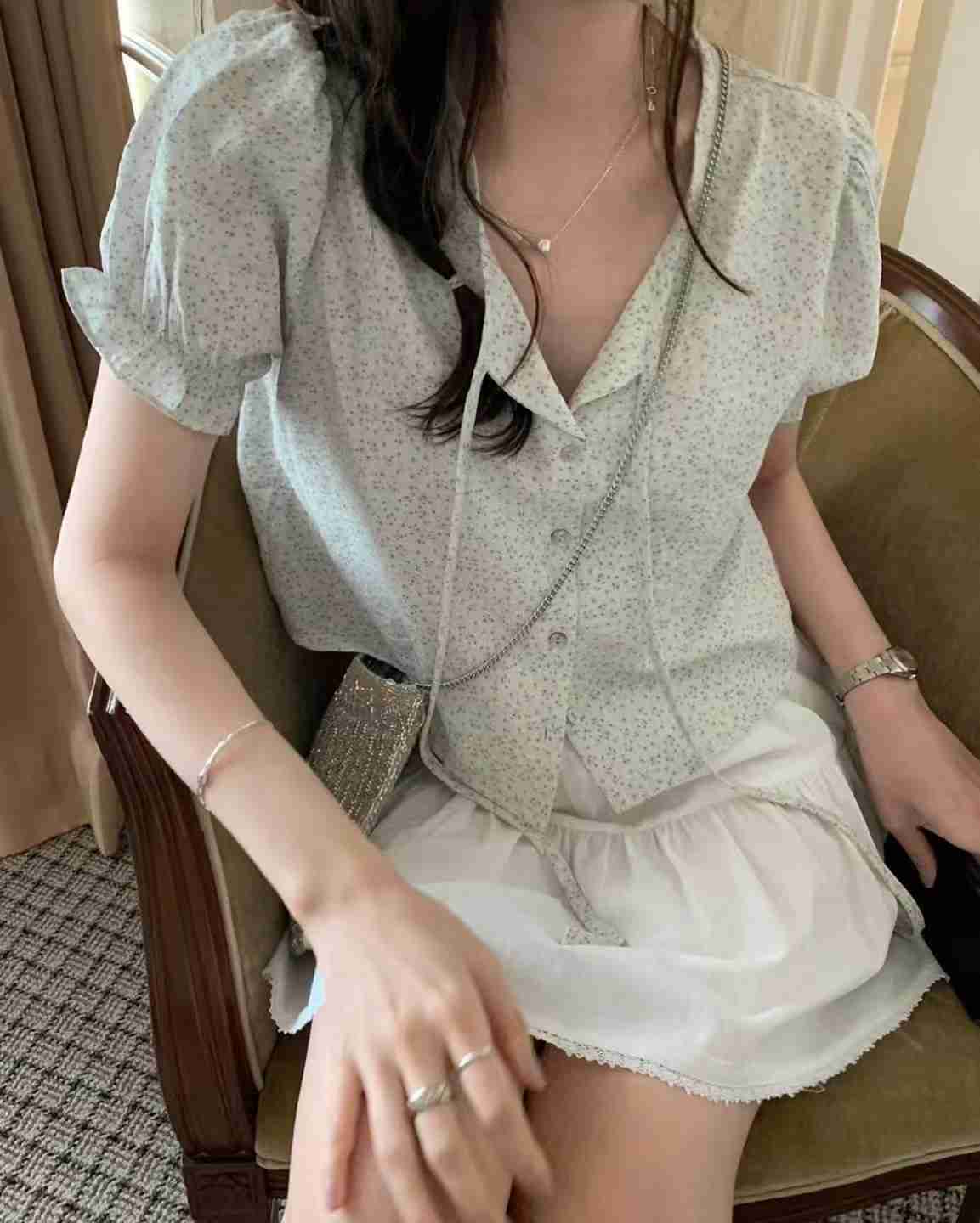 PYT-ot直郵韓國代購㊣女裝新品時尚熱賣休閑25春夏襯衫蕾絲衫pretty young thing襯衫/蕾絲衫