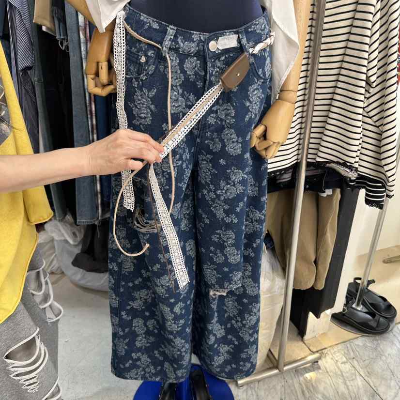 MOMAZU直郵韓國代購㊣女裝新品休閑時尚25春夏牛仔褲含腰帶套裝MOMAZU牛仔褲