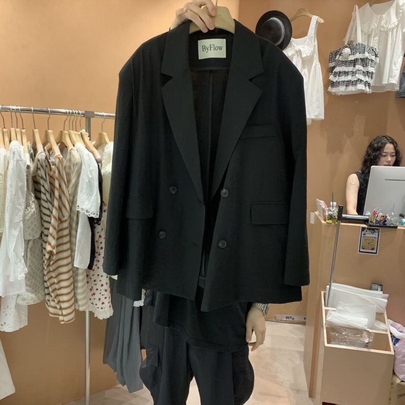 BY FLOW直郵韓國代購㊣女裝新品推薦休閑熱賣時尚夾克亞麻BY FLOW夾克