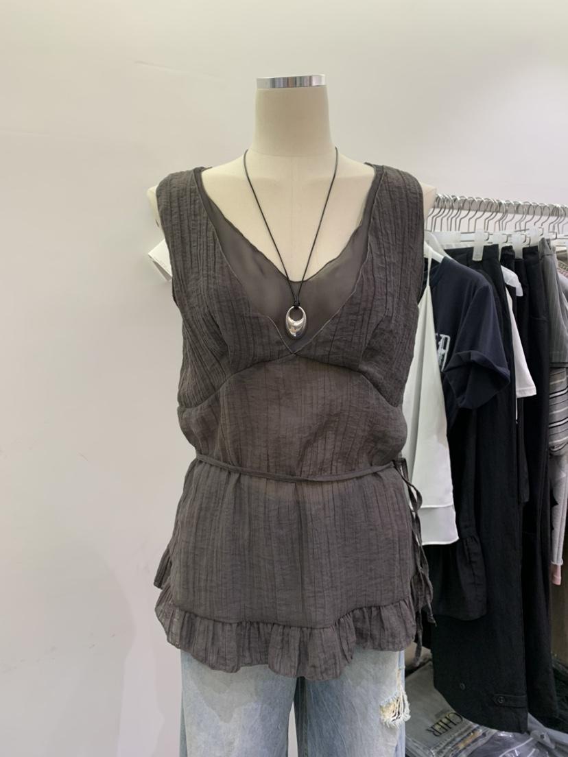 ESCHER韓國直郵㊣東大門實拍女裝新品25春夏吊帶背心含腰繩ESCHER吊帶/背心