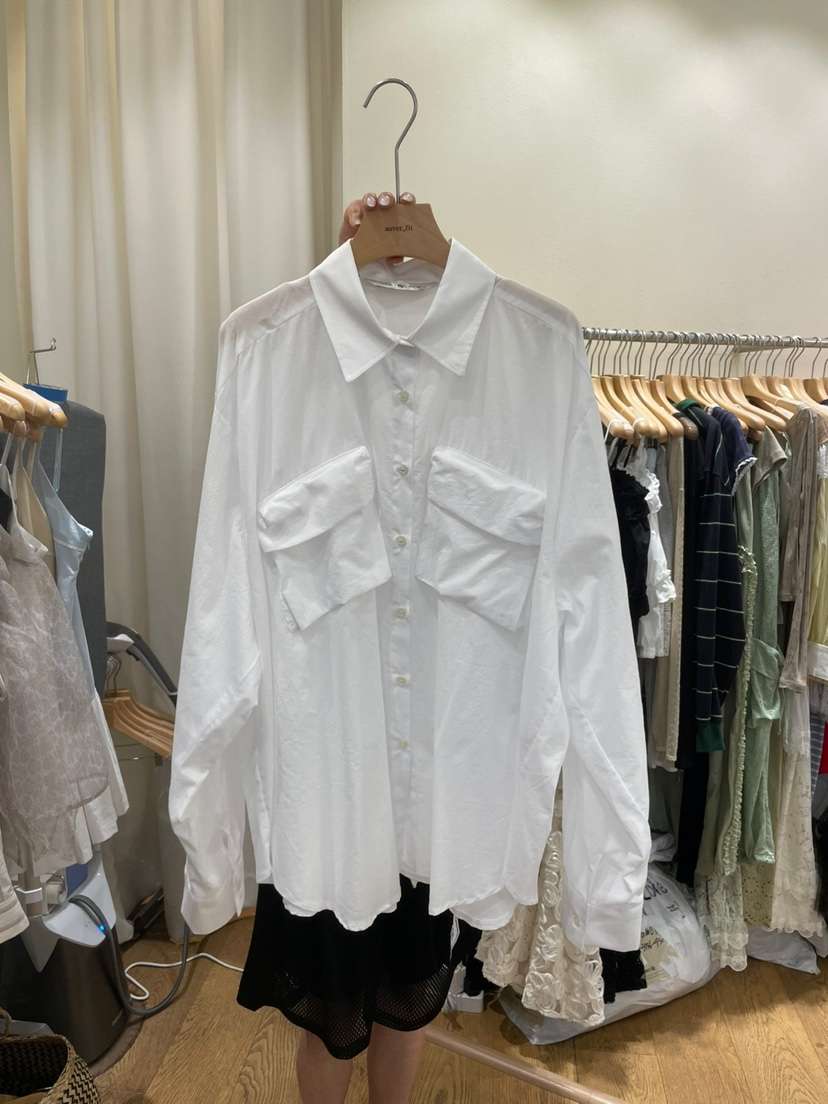 AUVERFIT直郵韓國代購㊣女裝新款時尚推薦熱賣襯衫蕾絲衫口袋AUVERFIT襯衫/蕾絲衫