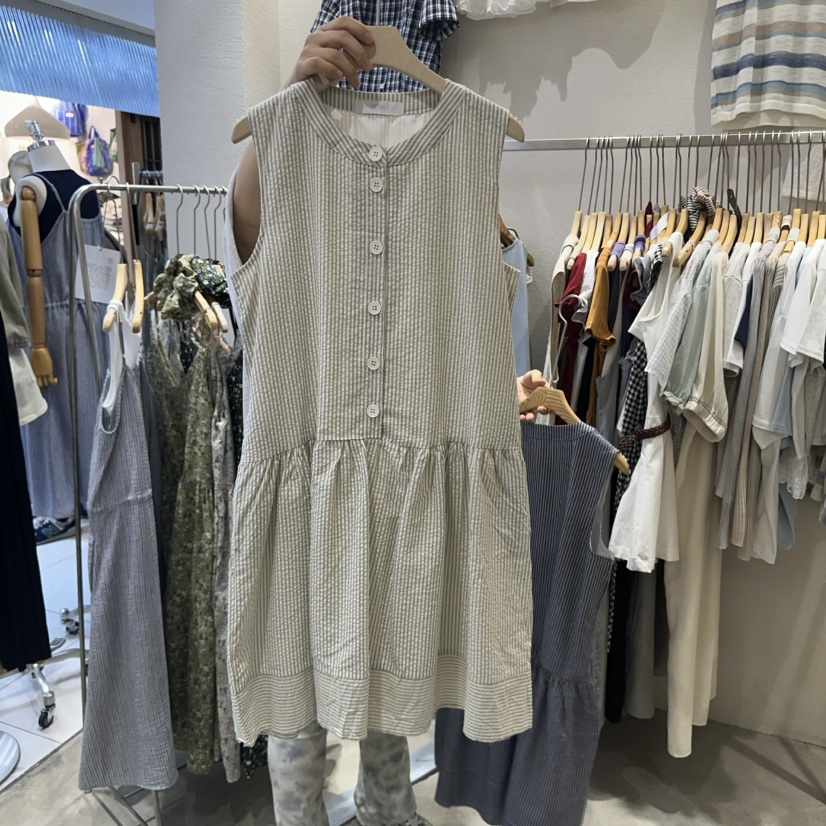 HIPTIQUE韓國直郵㊣女裝新款25春夏休閑時尚連衣裙亞麻紐扣HIPTIQUE連衣裙