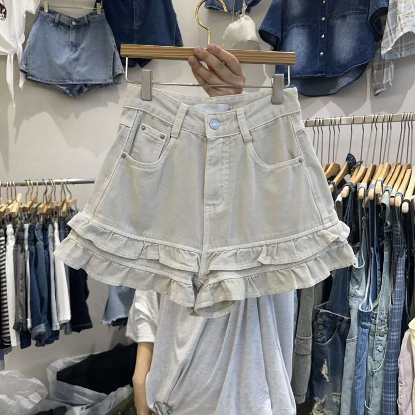 HIPTIQUE韓國直郵㊣東大門實拍女裝新款25春夏休閑短褲荷葉邊HIPTIQUE短褲
