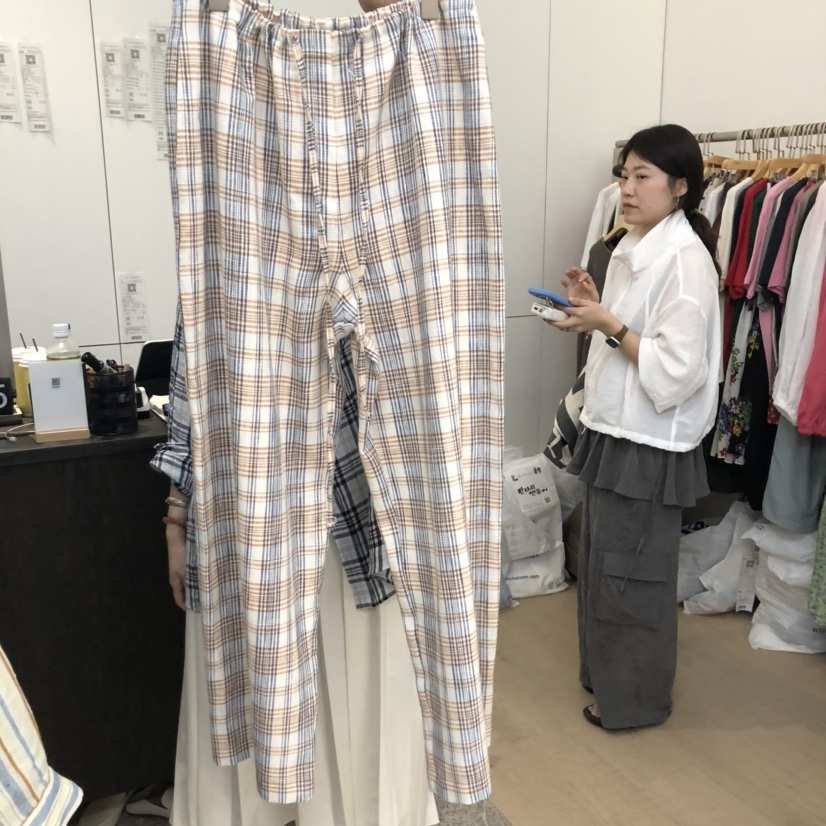 DOHWAJI韓國直郵㊣東大門實拍女裝新品休閑休閑褲亞麻布格紋DOHWAJI休閑褲
