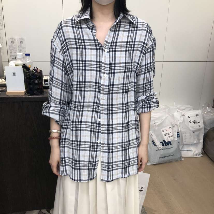 DOHWAJI直郵韓國代購㊣女裝新品25春夏時尚襯衫蕾絲衫格紋亞麻DOHWAJI襯衫/蕾絲衫