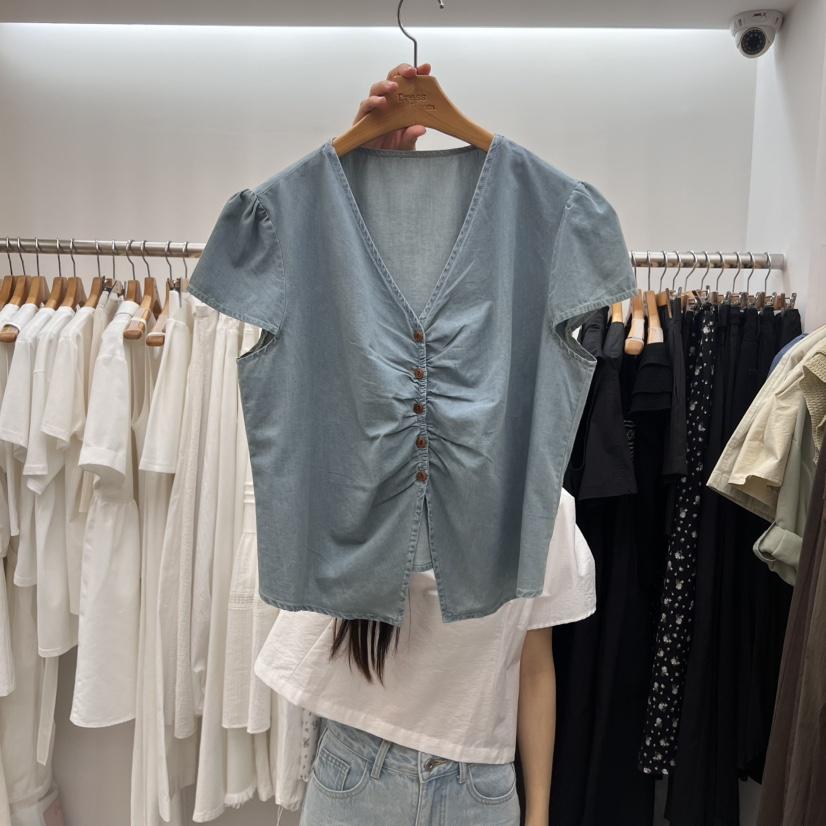 DRESS ROOM直郵韓國代購㊣女裝新款休閑熱賣襯衫蕾絲衫褶皺DRESS ROOM襯衫/蕾絲衫