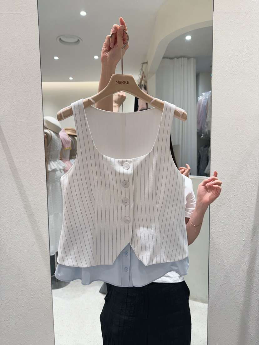 MARKE-P韓國㊣直郵東大門代購女裝新品休閑熱賣時尚馬甲條紋MARKE-P馬甲