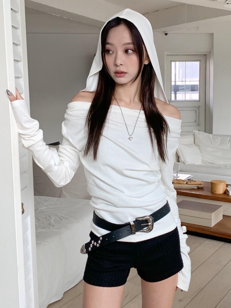 I I韓國直郵㊣東大門實拍女裝新款人氣長袖T恤不含腰帶兜帽ITSSONG長袖T恤