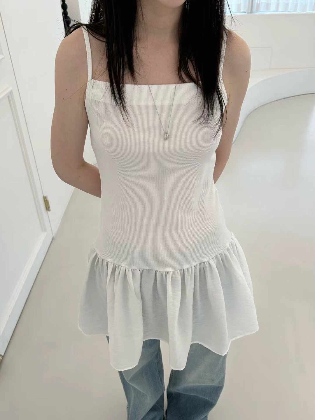 SAGE直郵韓國代購㊣女裝新款推薦熱賣休閑人氣吊帶背心荷葉邊SAGE吊帶/背心