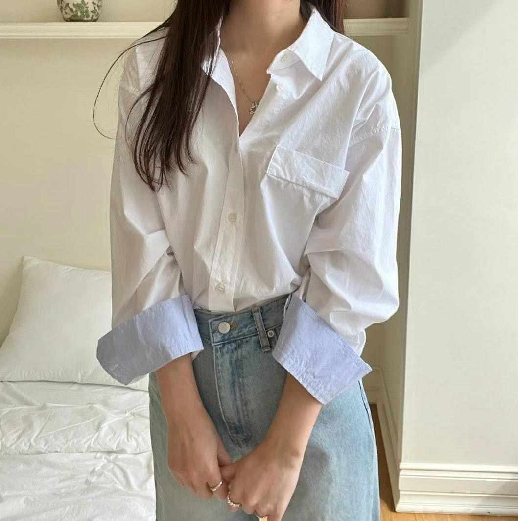 BOUNDARY直郵韓國代購㊣女裝新款休閑推薦25春夏襯衫蕾絲衫BOUNDARY襯衫/蕾絲衫