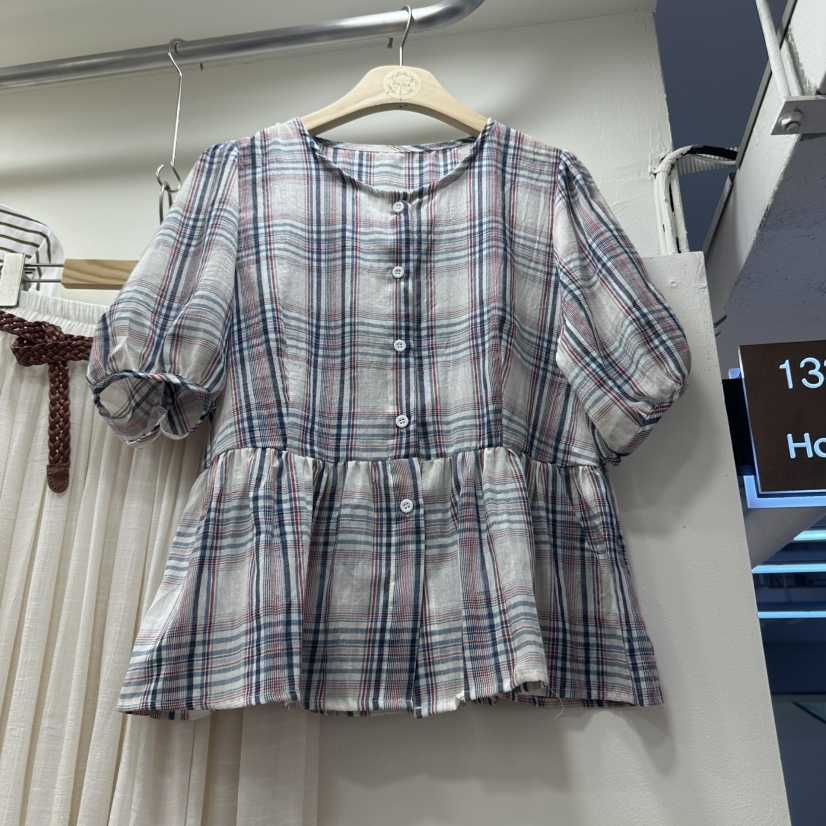 HOJAE直郵韓國代購㊣女裝新品時尚熱賣推薦25春夏襯衫蕾絲衫格紋MID-LEVEL JUMP襯衫/蕾絲衫