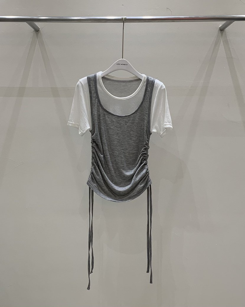 LOVE MOMENT韓國代購女士新品熱賣職業休閑25春夏T恤天絲褶皺LOVE MOMENTT恤
