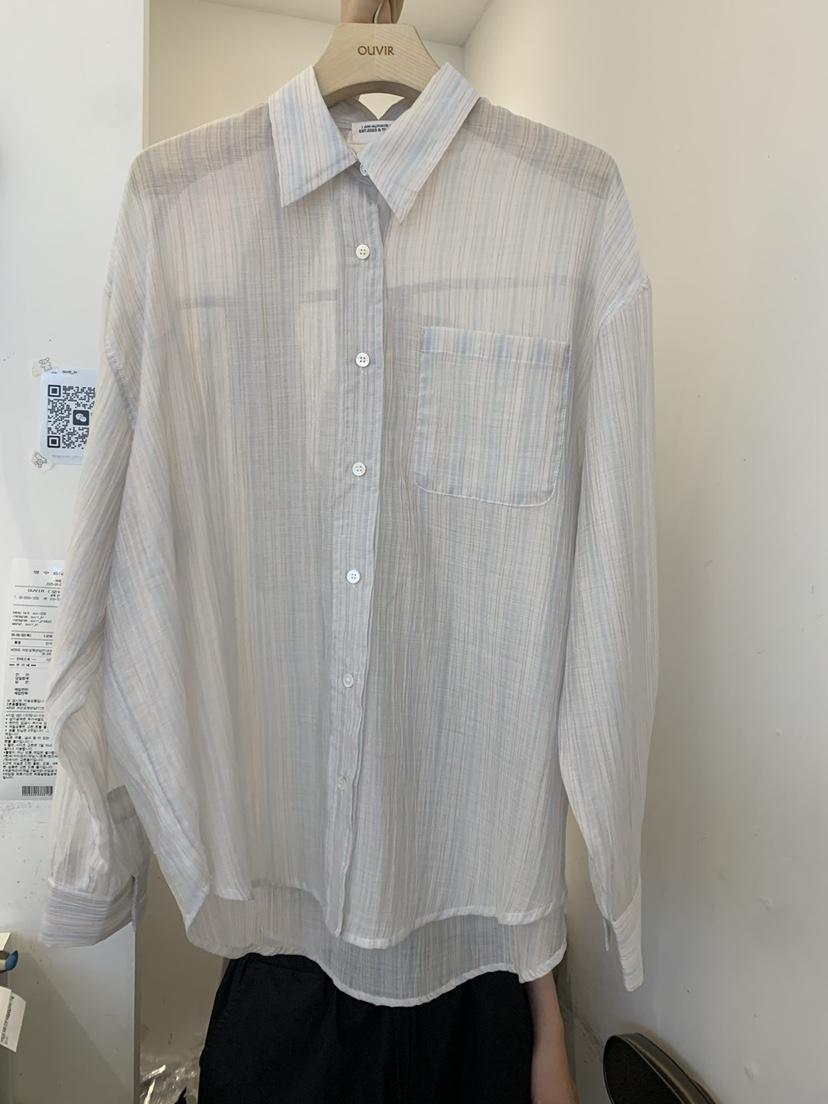 OUVIR韓國㊣直郵東大門代購女裝新品25春夏襯衫蕾絲衫透明條紋O.V.R/OUVIR襯衫/蕾絲衫