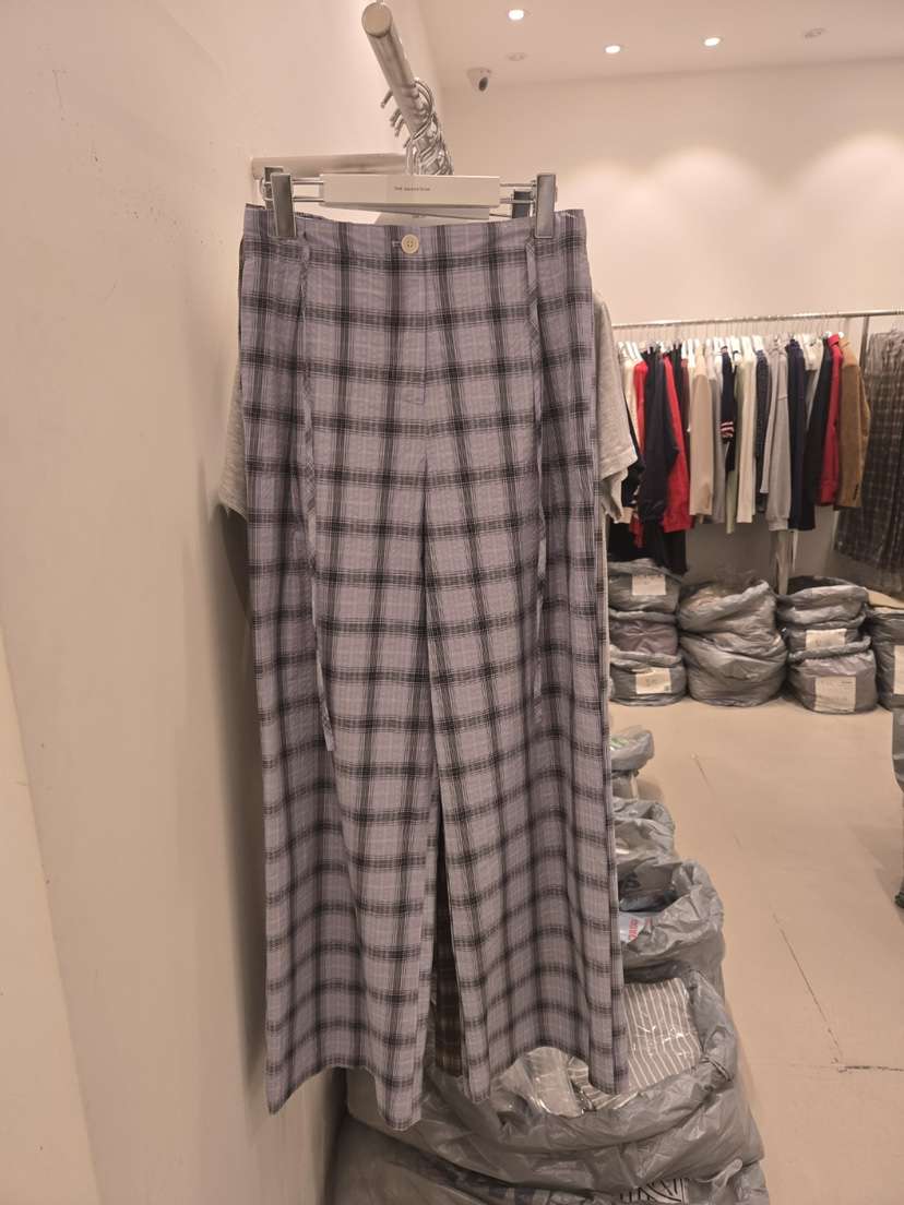 THE SECOND GROW韓國直郵㊣女裝新品熱賣推薦休閑褲格紋綁帶THE SECOND GROW休閑褲