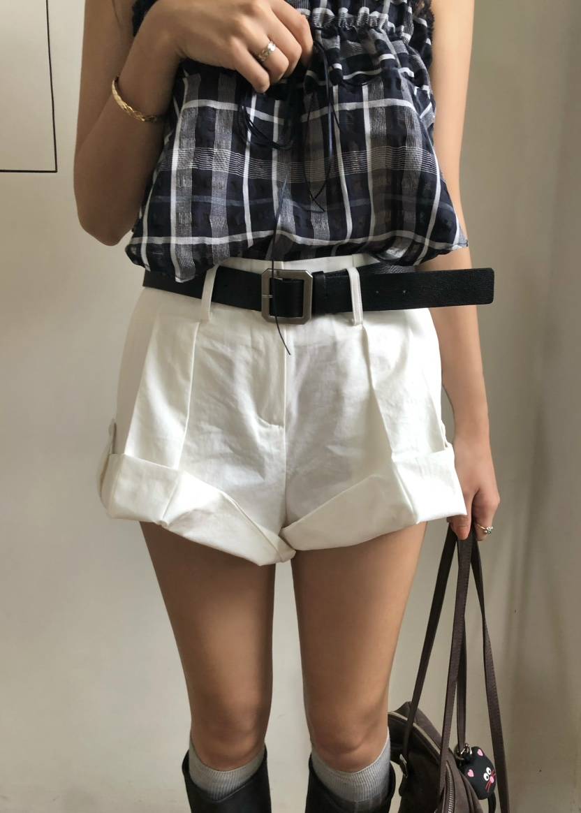 OUPPT韓國直郵㊣女裝新品25春夏人氣推薦休閑熱賣短褲不含腰帶OUPPT短褲
