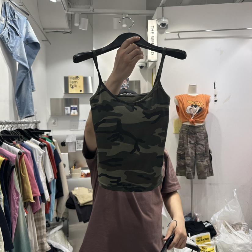 THE WEEKND韓國㊣直郵東大門代購女裝新款25春夏吊帶背心迷彩THE WEEKND吊帶/背心