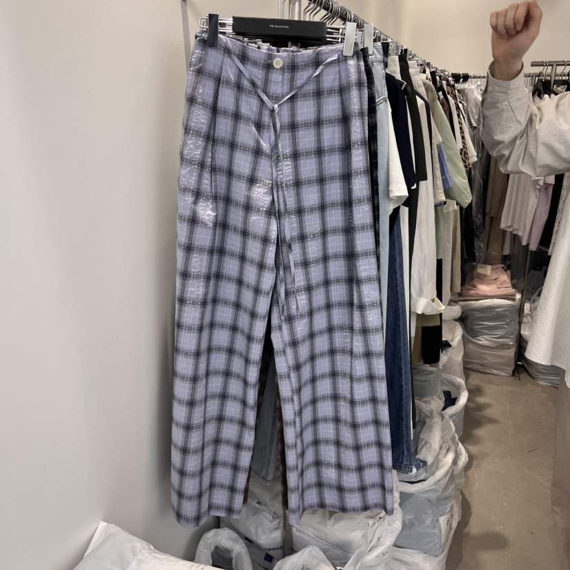 THE SECOND GROW韓國直郵㊣女裝新品25春夏休閑褲格紋綁帶THE SECOND GROW休閑褲