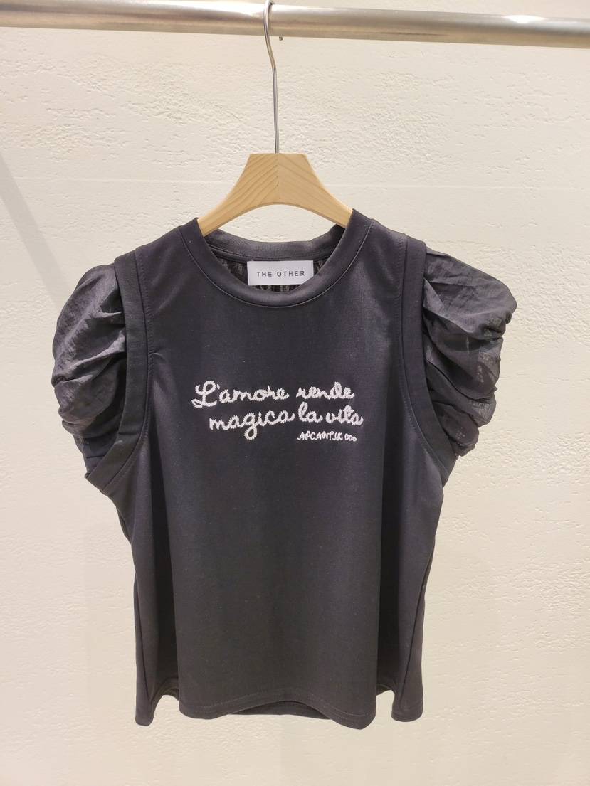 THE OTHER直郵韓國代購㊣女裝新品熱賣時尚推薦T恤刺繡褶皺THE OTHERT恤