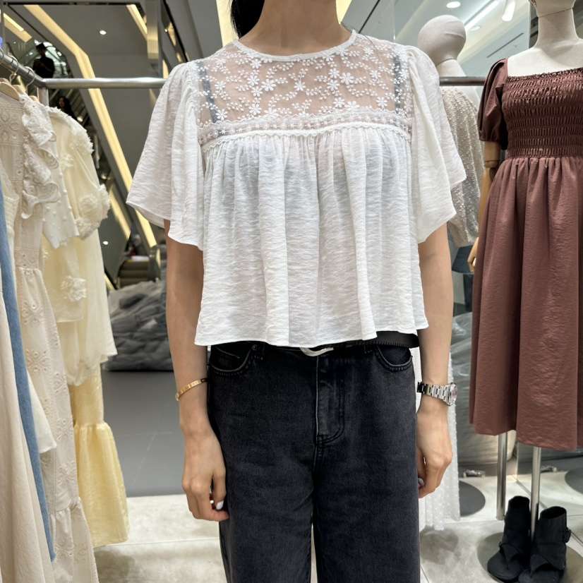 XPARTY直郵韓國代購㊣女裝新品熱賣推薦25春夏休閑襯衫蕾絲衫XPARTY襯衫/蕾絲衫