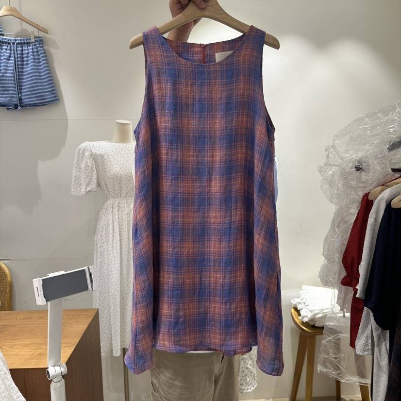 ASSEMBLY直郵韓國代購㊣女裝新品熱賣25春夏連衣裙亞麻布格紋ASSEMBLY連衣裙